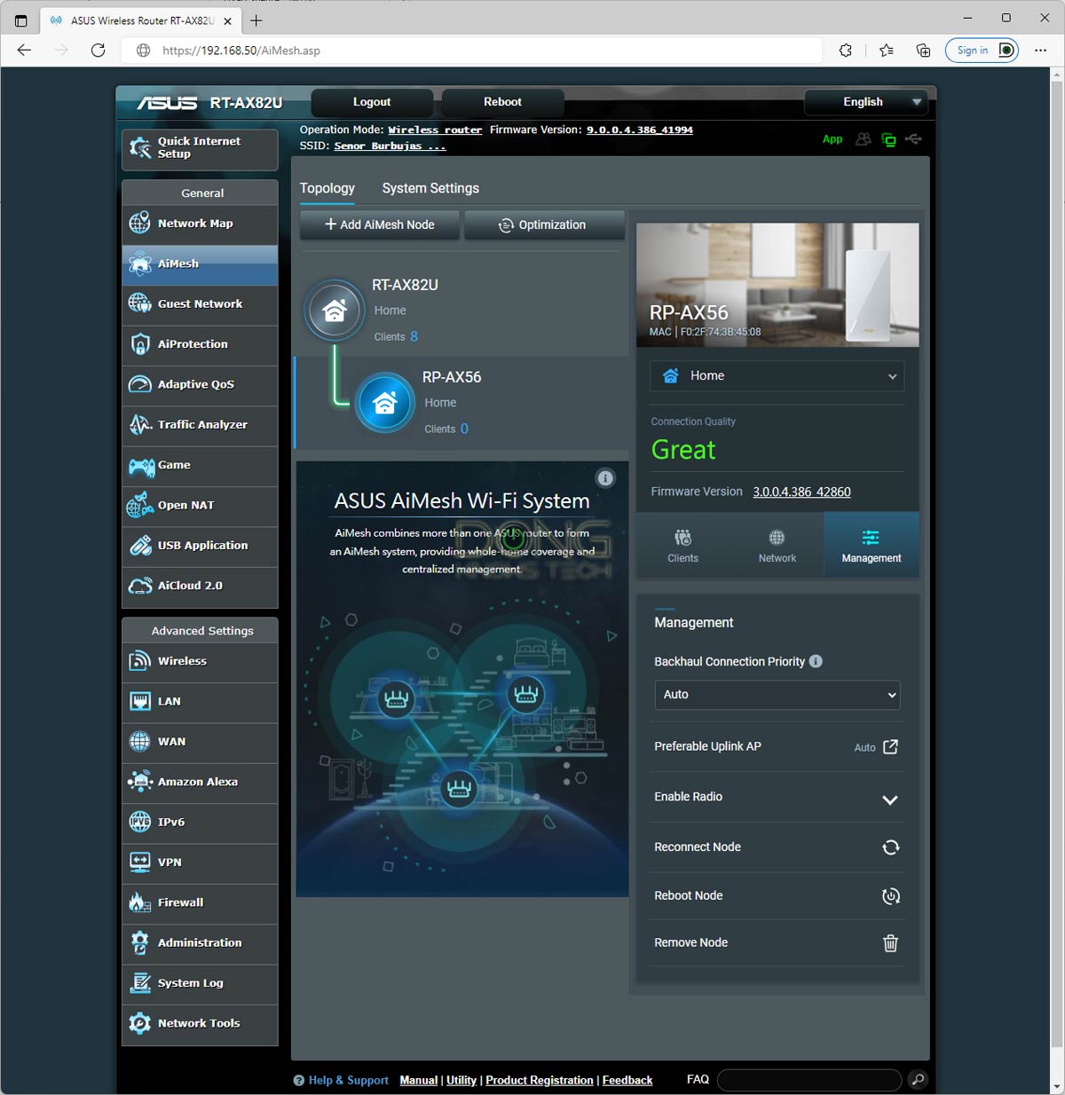 Synology Mesh Review: A Friendly Way to Create a Pro Wi-Fi System at Home 8 Asus AiMesh Interface RT-AX82U RP AX56