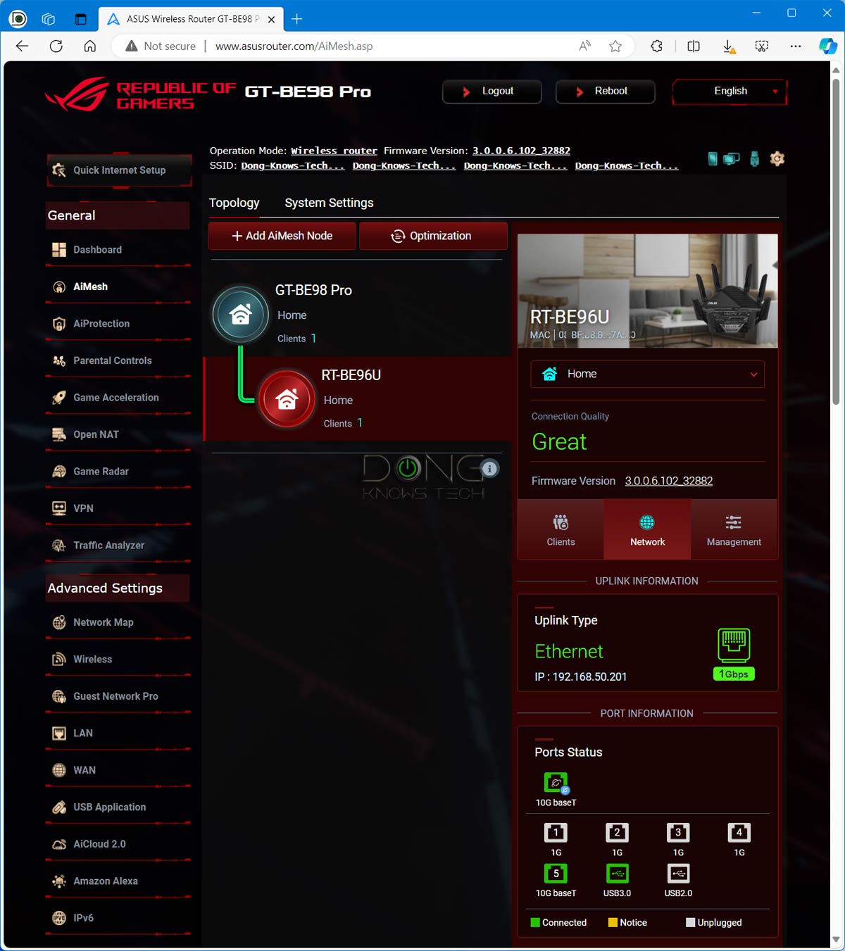 Asus ROG Rapture GT-BE98 Pro Review (vs. Netgear RS700S): An Excellent Next-Gen Top-tier Gaming Router 15 Asus GT-BE98 Pro Interface AiMesh