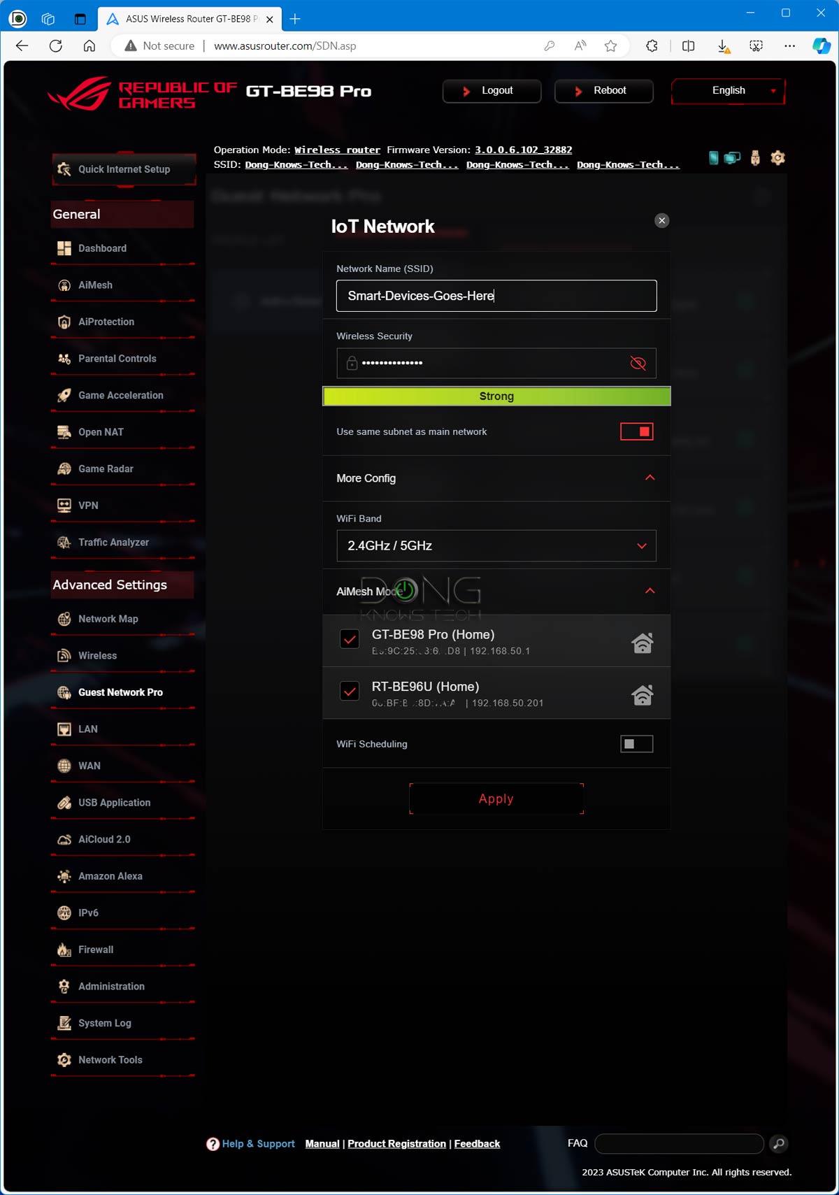 Asus ROG Rapture GT-BE98 Pro Review (vs. Netgear RS700S): An Excellent Next-Gen Top-tier Gaming Router 18 Asus GT-BE98 Pro Interface Guest Network Pro Configurations