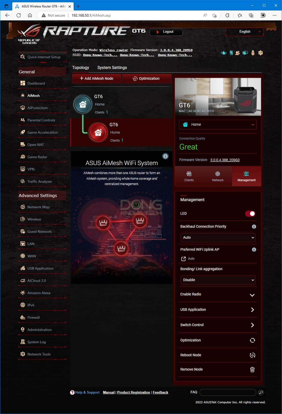 Asus ROG Rapture GT6 Review: An Excellent ZenWifi Alternative for Gamers 18 Asus GT6 AiMesh firmware 20950