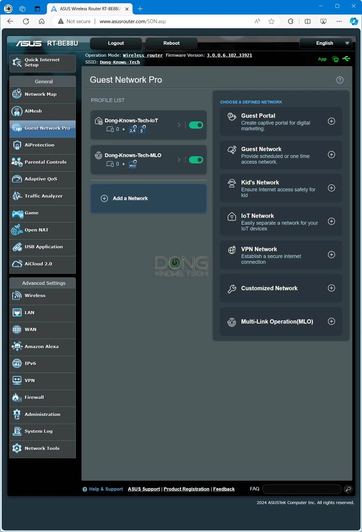 Asus RT-BE88U Review: A Straightforward and Powerful dual-band Wi-Fi 7 Router 13 Asus RT-BE88U Web User Interface Guest Network Pro