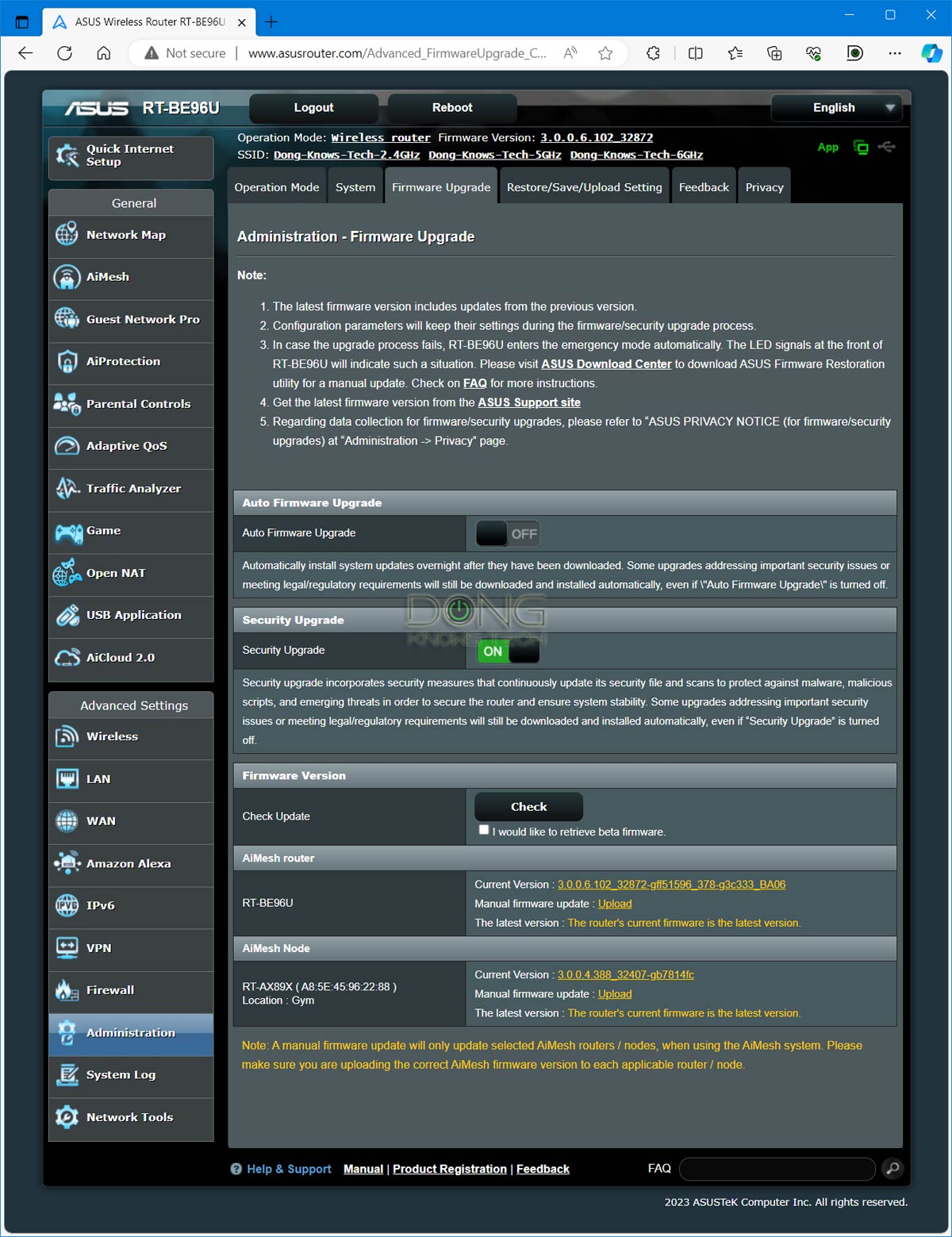 Asus RT-BE96U Review: An Exciting AiMesh Router with Real Wi-Fi 7 16 Asus RT-BE96U Firmware Page