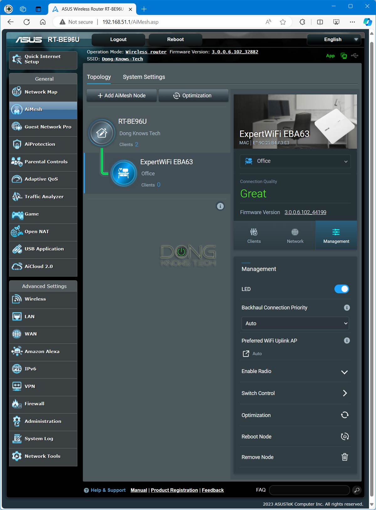 Asus ExpertWiFi EBA63 Review (vs. RP-AX58U): A Robust PoE+ Mesh-ready Wi-Fi 6 Access Point 9 Asus RT-BE96U+EBA63 Mesh