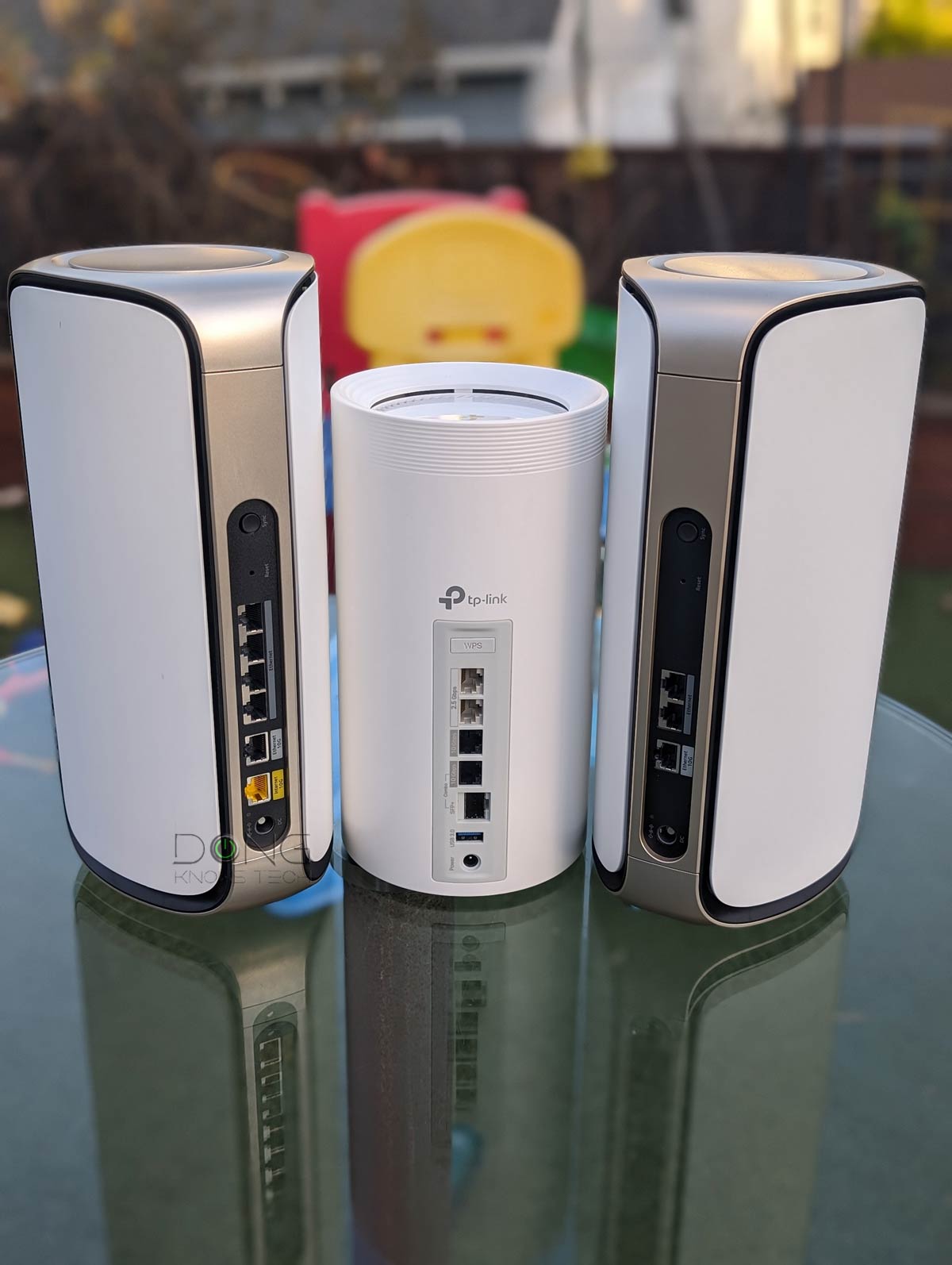 Netgear Orbi 970 Series (RBE973S) Review (vs. TP-Link Deco BE85): A Tiring Mixed Bag of Complicated Wi-Fi, Real Multi-Gigabit, and a Major Sticker Shock 5 Netgear Orbi 970 vs. TP-Link Deco BE85 Ports