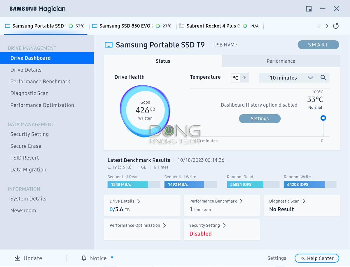Samsung T9 Review (vs. Crucial X10 Pro): Totally Fast but Could Use a Price-Cut 11 Samsung Magician Dashboard of the T9