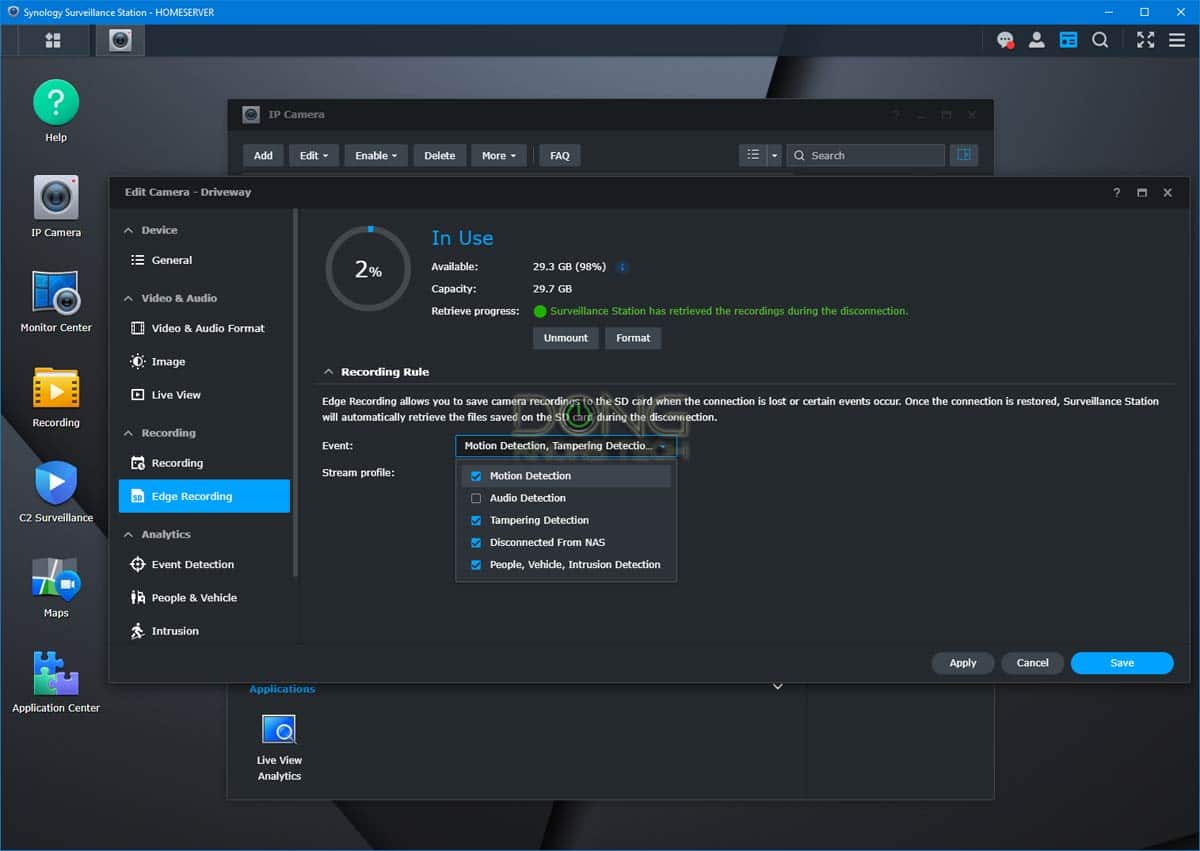 Synology TC500 Review (vs. BC500): Surveillance Station's Solid Turret Cam 9 Synology TC Cam Edge Recording