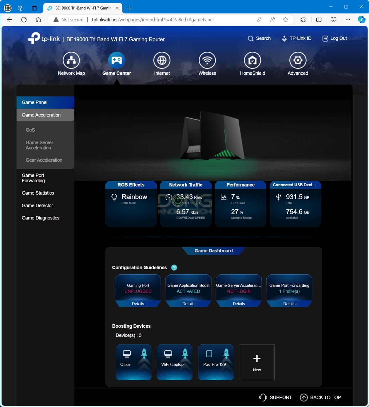 TP-Link Archer GE800 Router Review: A Big, Bold and Overall Excellent Wi-Fi 7 Gaming Machine 13 TP-Link Archer GE800 Game Dashboard