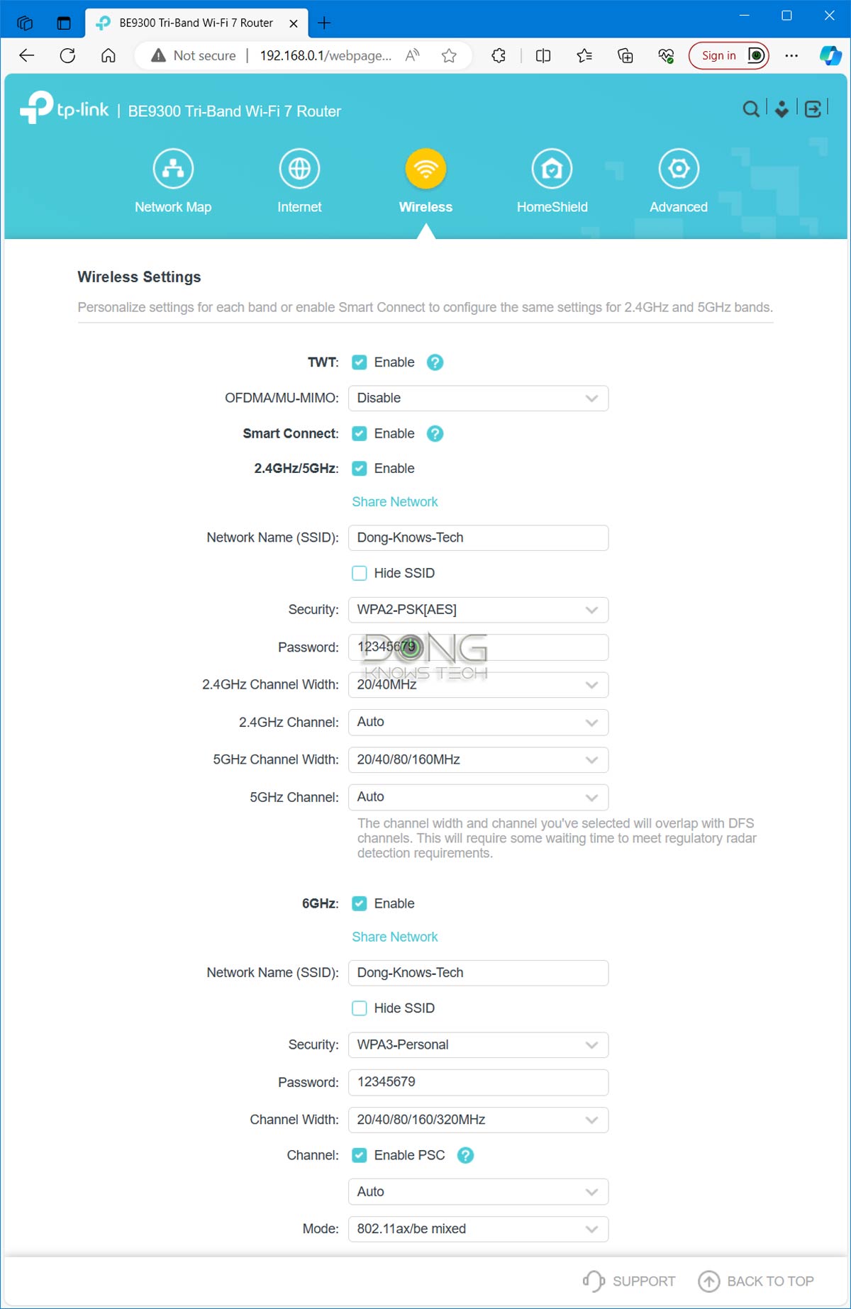 TP-Link BE9300 Archer BE550 Review: Solid Wi-Fi 7 on the Cheap 9 TP-Link BE9300 Archer BE550 Web Inteface Wi-Fi Settings