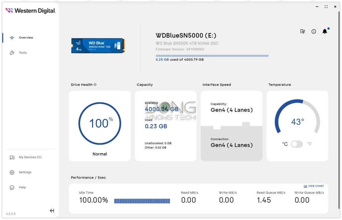 Western Digital WD Blue SN5000 4TB Review (vs. SN580): A Solid PCIe 4.0 Entry-Level NVMe SSD 7 WD Blue SN5000 Dashboard